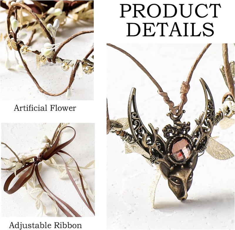 MOSTORY Woodland Flower Fairy Headpiece - Medieval Elf Crown with Vines for Renaissance Accessories Women Cosplay Fairycore - Image 5